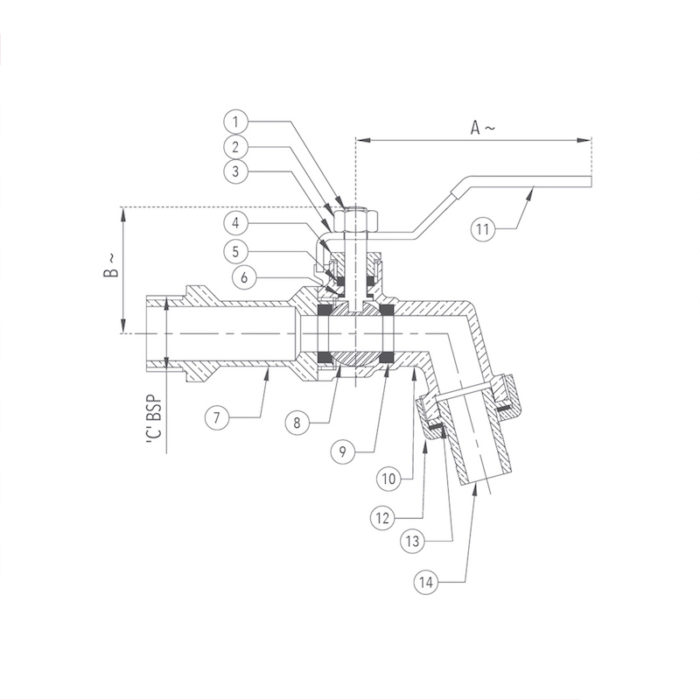 Ball Bib Cock With Hose Union 15 mm